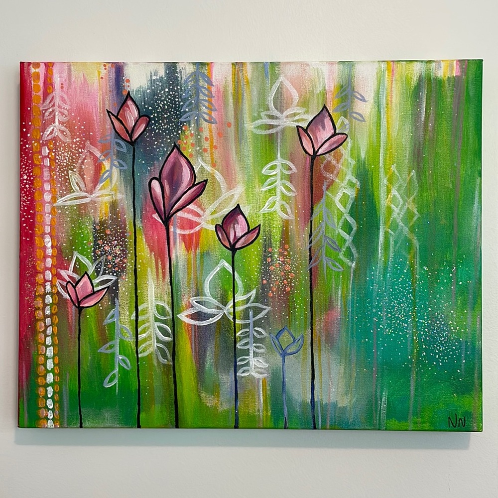 Abstract Lotus Tulip Painting 16x20 Original Wall Art